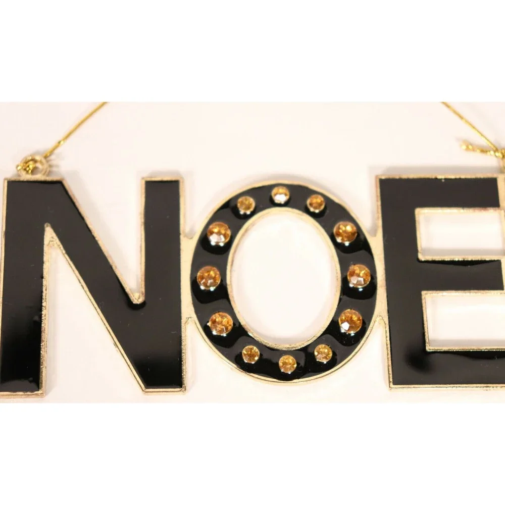 Lot of 2 Target Noel & Joy Word Ornaments Rhinestone Jeweled Christmas Black New